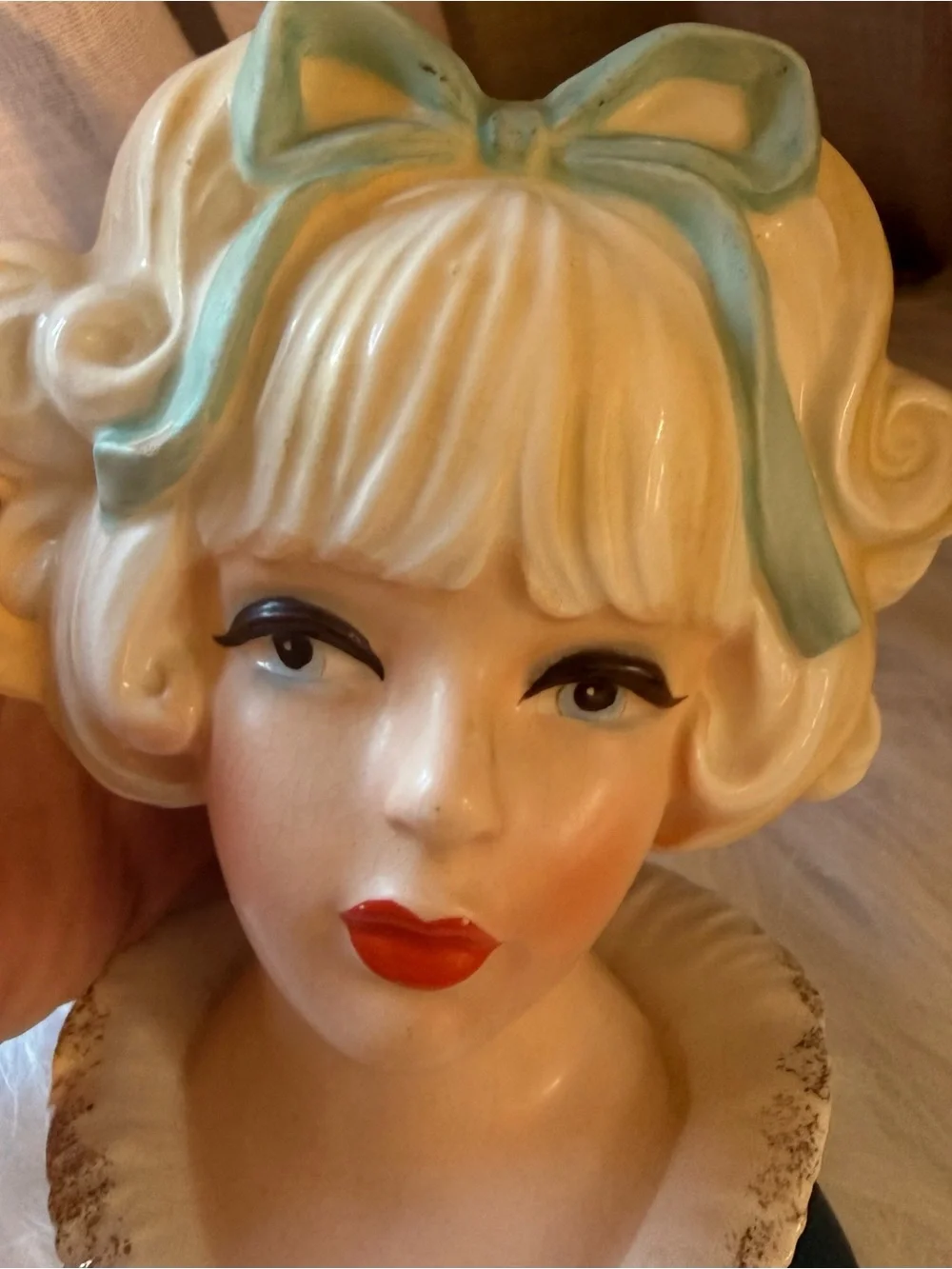 Vintage Nippon Yoko Boeki Co. Lady Head Vase Blue Vtg Japan 1960s